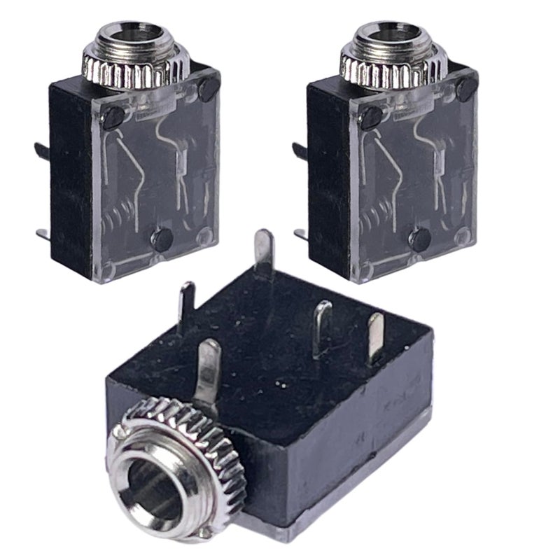 CESS 3 Pack 3.5mm TRS Stereo Audio Socket, PCB and Panel Mount, Transparent Dustproof Cover, Square Socket - Image 1